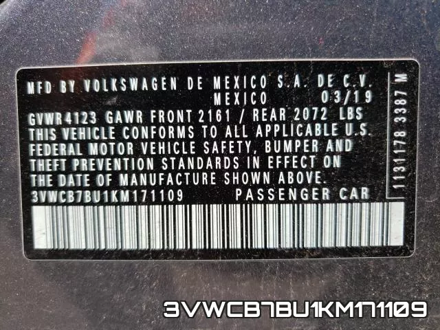 3VWCB7BU1KM171109 фото 2