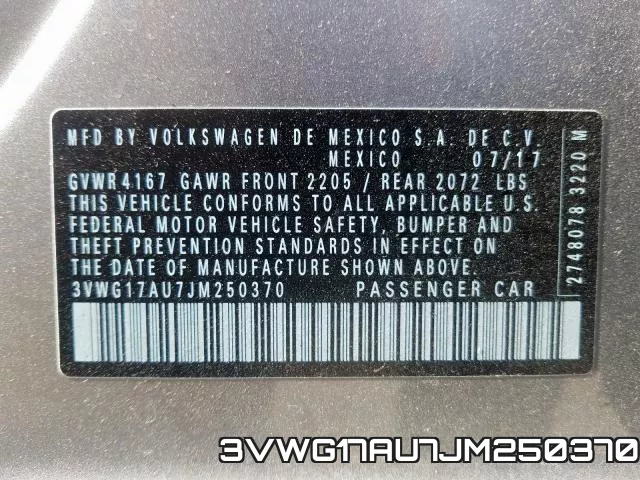 3VWG17AU7JM250370 фото 2