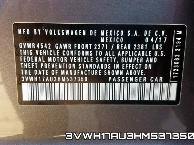 3VWH17AU3HM537350 фото 2