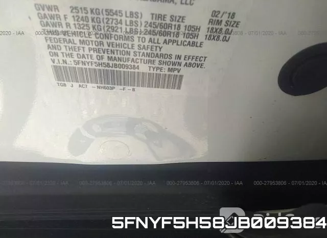 5FNYF5H58JB009384 фото 10