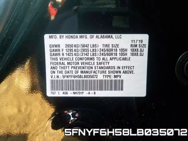 5FNYF6H58LB035072 фото 2