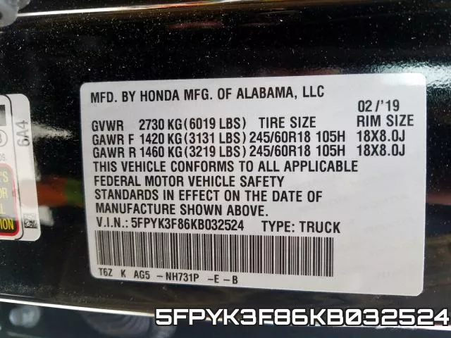 5FPYK3F86KB032524 фото 2