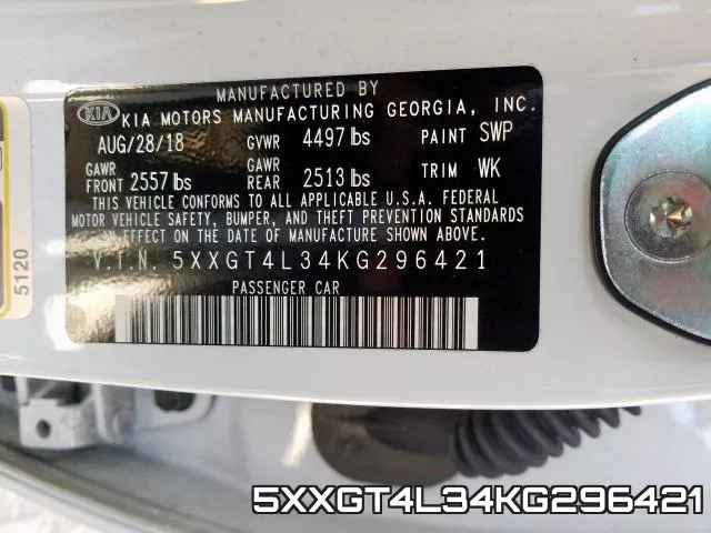 5XXGT4L34KG296421 фото 2