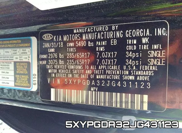 5XYPGDA32JG431123 фото 10