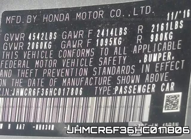JHMCR6F36HC017806 фото 10