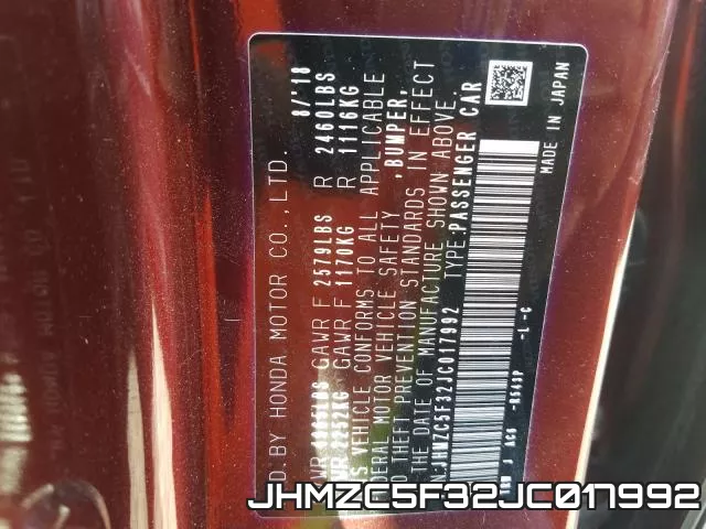 JHMZC5F32JC017992 фото 2
