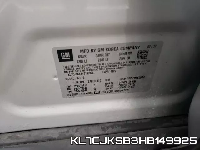 KL7CJKSB3HB149925 фото 2