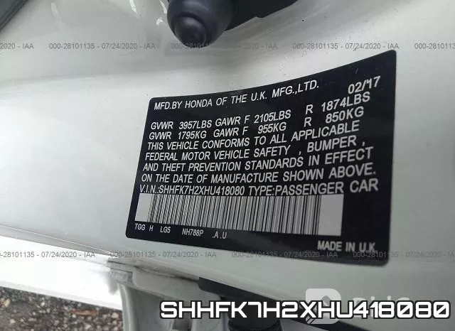 SHHFK7H2XHU418080 фото 10