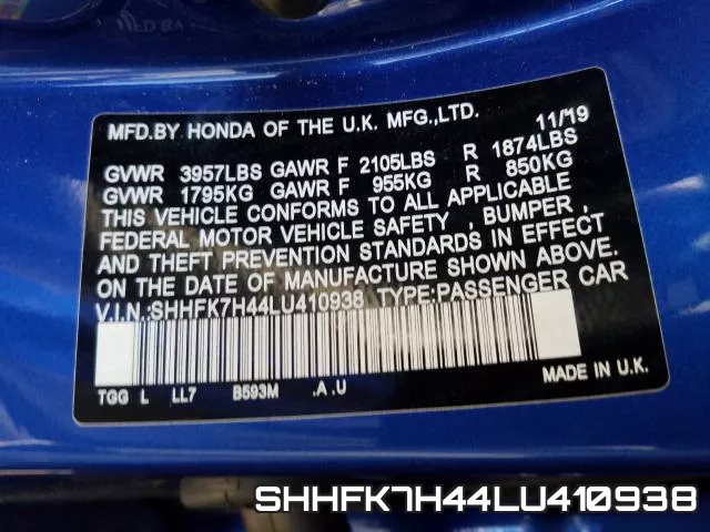SHHFK7H44LU410938 фото 2