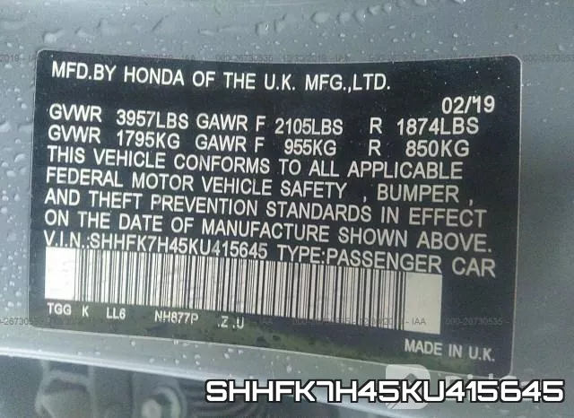 SHHFK7H45KU415645 фото 10