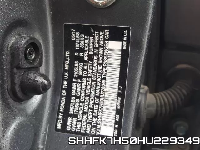 SHHFK7H50HU229349 фото 2