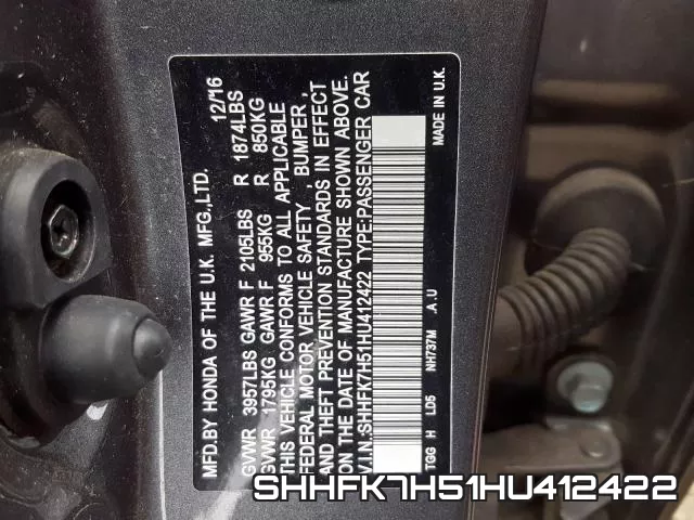 SHHFK7H51HU412422 фото 2