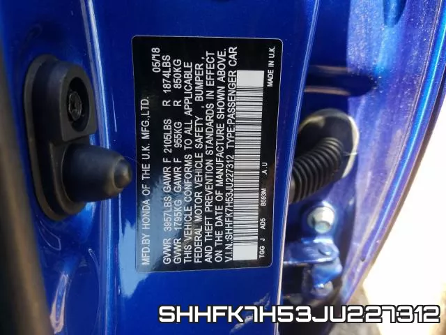 SHHFK7H53JU227312 фото 2