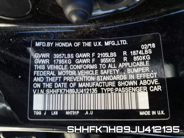 SHHFK7H89JU412135 фото 2