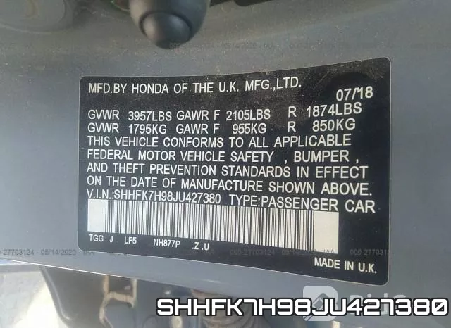 SHHFK7H98JU427380 фото 10