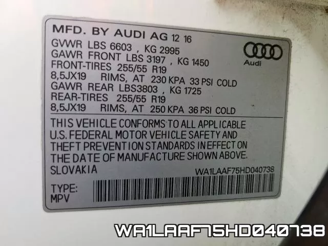 WA1LAAF75HD040738 фото 2