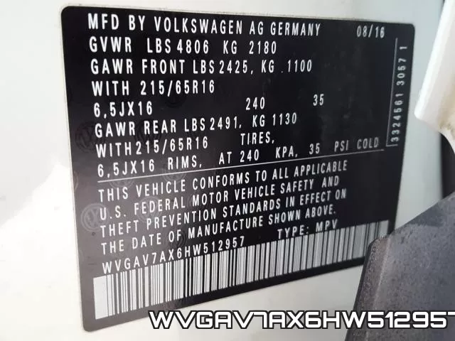 WVGAV7AX6HW512957 фото 2