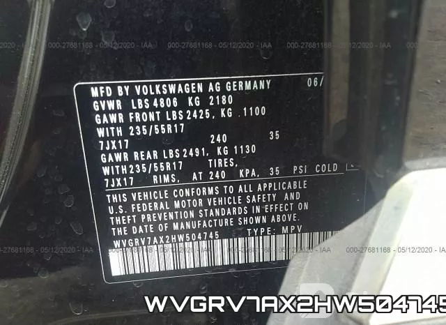 WVGRV7AX2HW504745 фото 10
