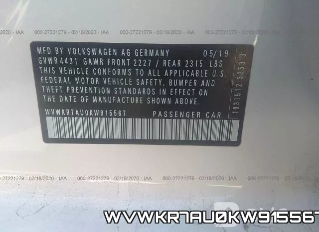 WVWKR7AU0KW915567 фото 10
