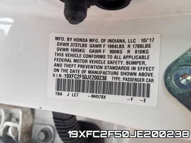 19XFC2F50JE200238 фото 2