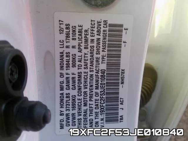 19XFC2F53JE010840 фото 2