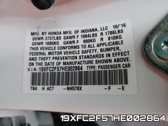 19XFC2F57HE002864 фото 2