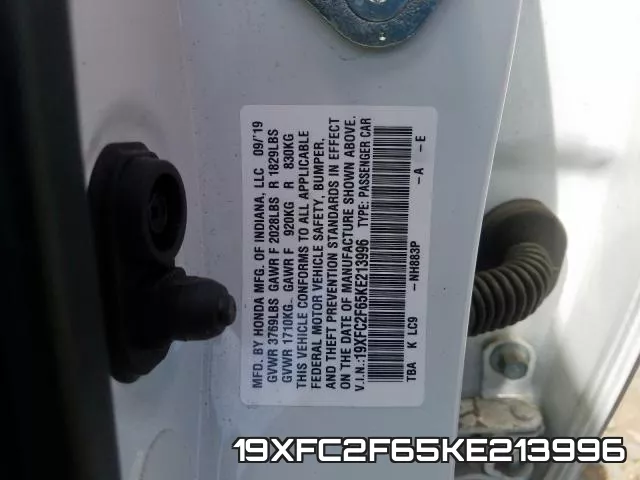 19XFC2F65KE213996 фото 2