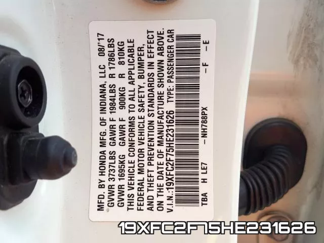 19XFC2F75HE231626 фото 2