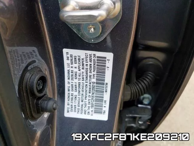 19XFC2F87KE209210 фото 2