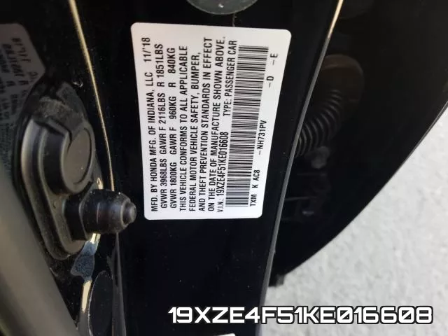 19XZE4F51KE016608 фото 2
