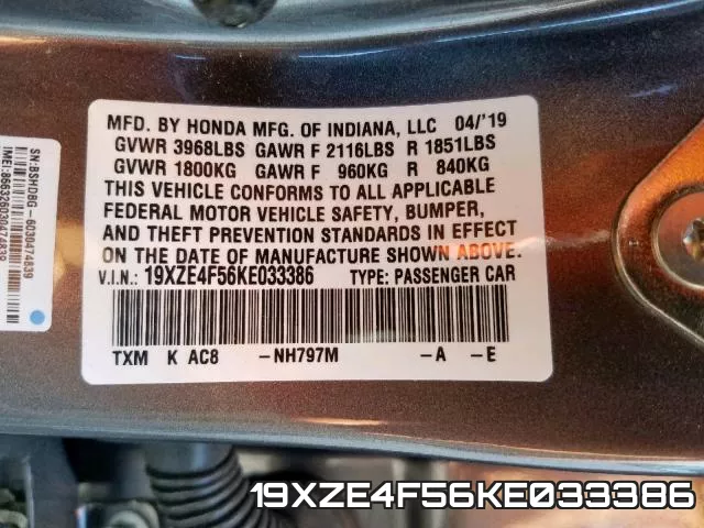 19XZE4F56KE033386 фото 2