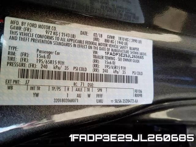 1FADP3E29JL260685 фото 2