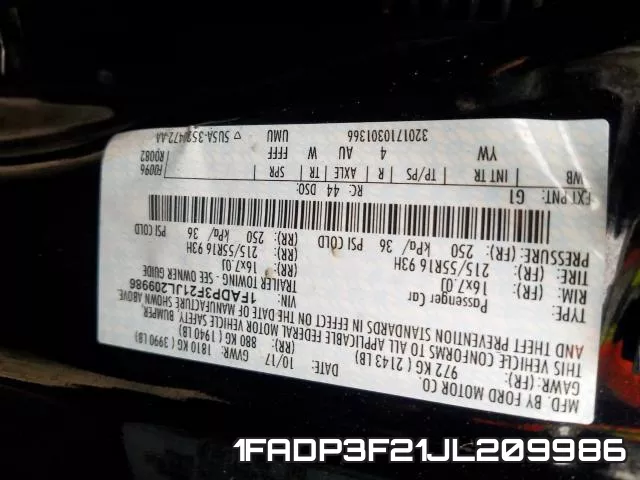 1FADP3F21JL209986 фото 2