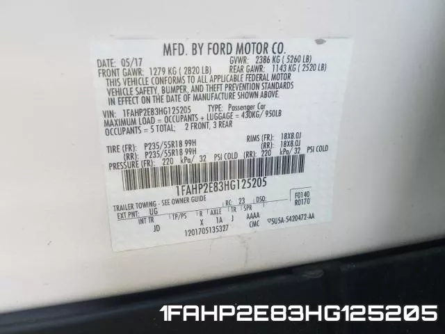 1FAHP2E83HG125205 фото 2