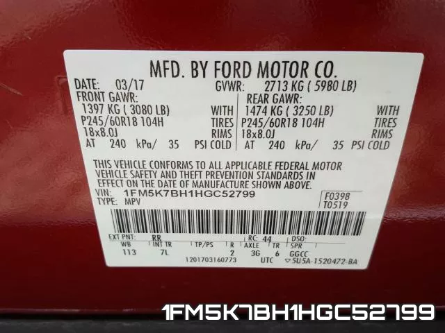 1FM5K7BH1HGC52799 фото 2