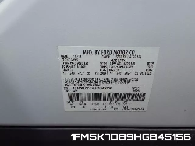 1FM5K7D89HGB45156 фото 2