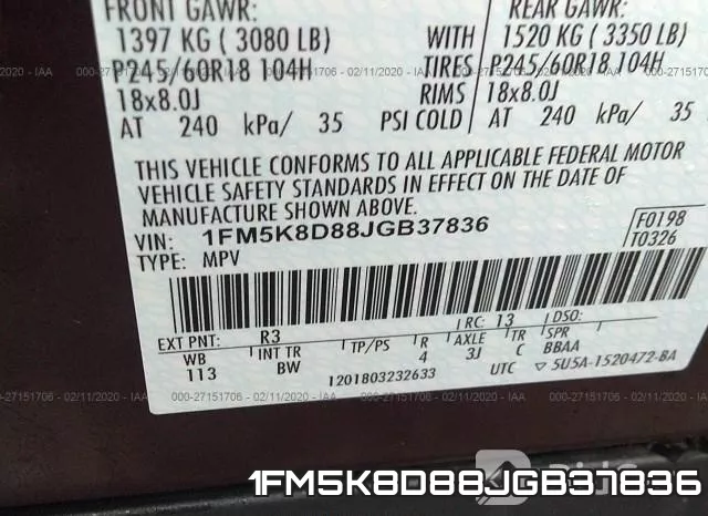 1FM5K8D88JGB37836 фото 9