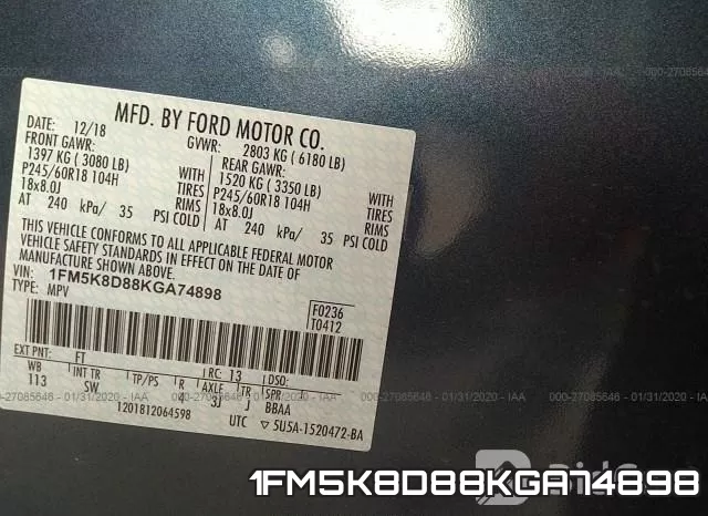 1FM5K8D88KGA74898 фото 10