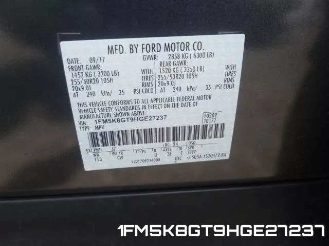 1FM5K8GT9HGE27237 фото 2