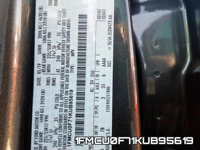 1FMCU0F71KUB95619 фото 2