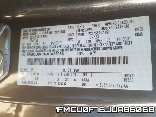 1FMCU0F76JUA86068 фото 2