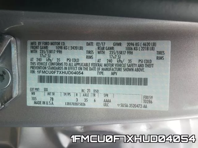 1FMCU0F7XHUD04054 фото 2
