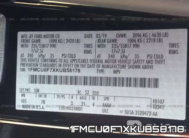 1FMCU0F7XKUB58178 фото 10