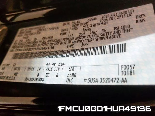 1FMCU0GD1HUA49136 фото 2