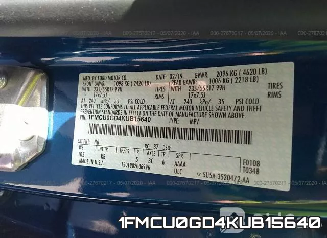 1FMCU0GD4KUB15640 фото 10