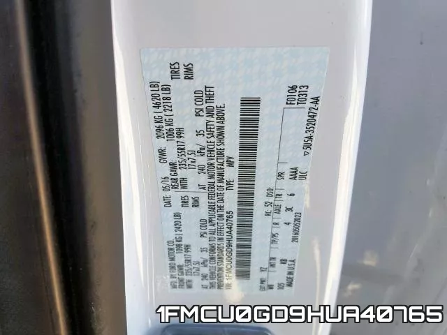 1FMCU0GD9HUA40765 фото 2