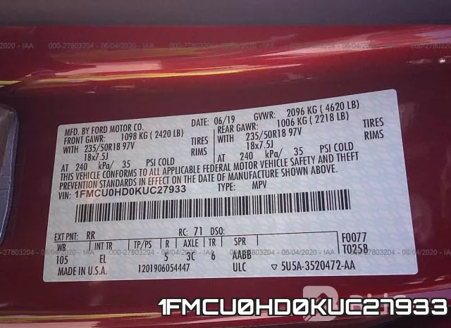 1FMCU0HD0KUC27933 фото 10