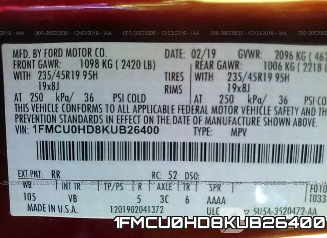 1FMCU0HD8KUB26400 фото 10