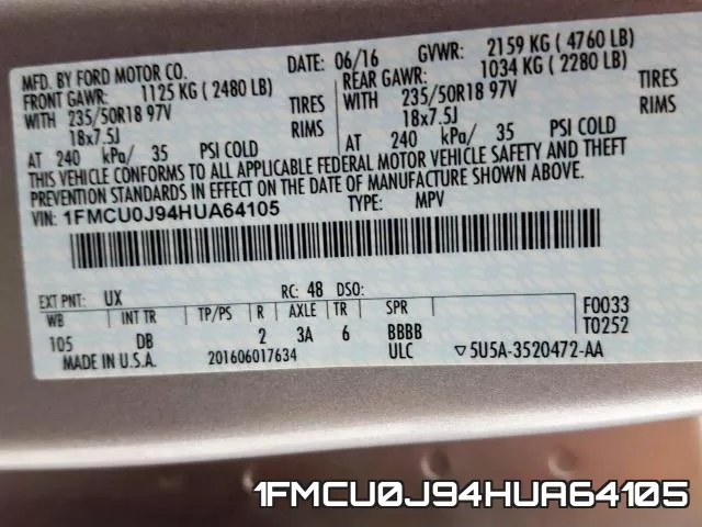 1FMCU0J94HUA64105 фото 2