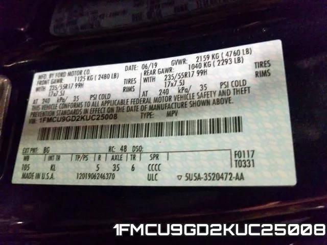 1FMCU9GD2KUC25008 фото 2